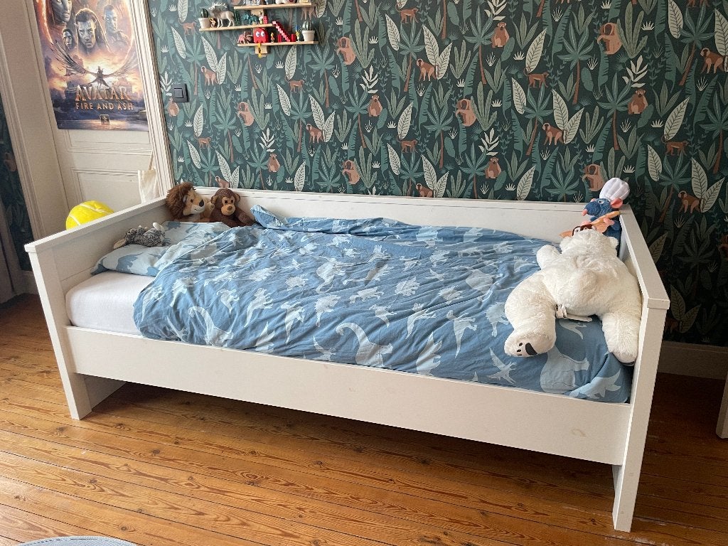 Lit simple blanc + sommier à lattes + matelas, 90 cm, Matelas, Une personne, Enlèvement