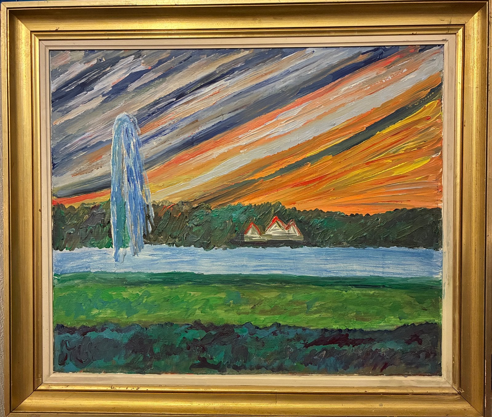 Peinture sur toile lac tableau encadré schilderij, Antiquités & Art, Art | Peinture | Moderne, Encadré, Textile, Enlèvement ou Envoi
