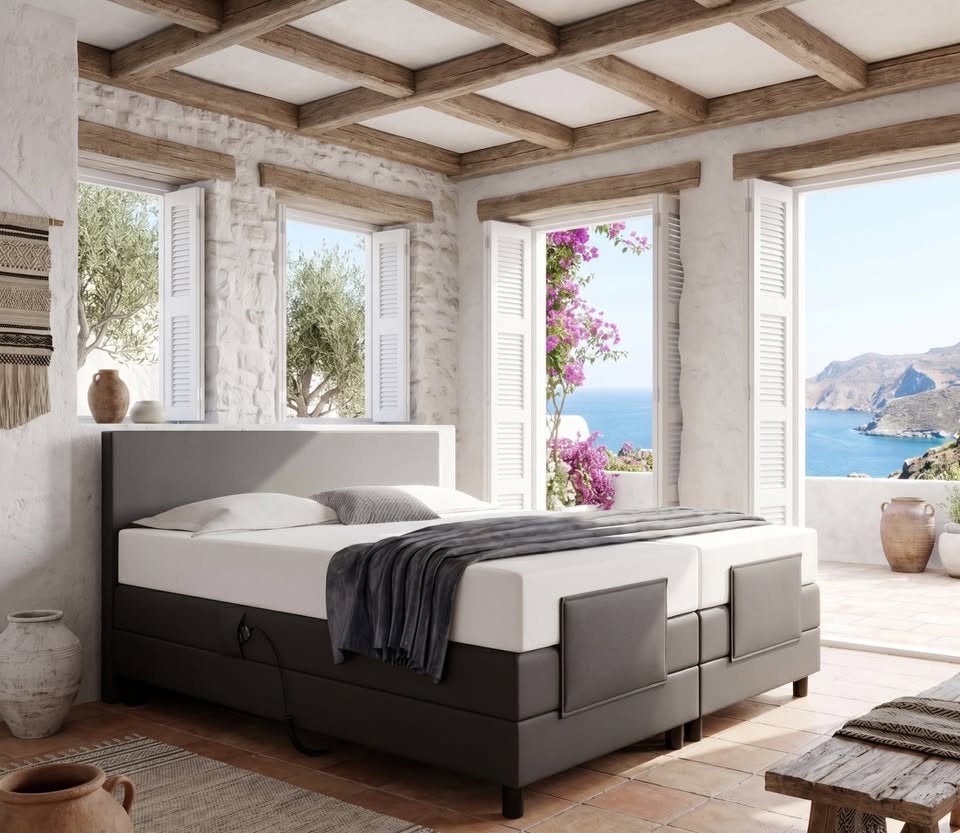 Boxspring électrique en similicuir taupe -  : 995€ !, Maison & Meubles, Enlèvement