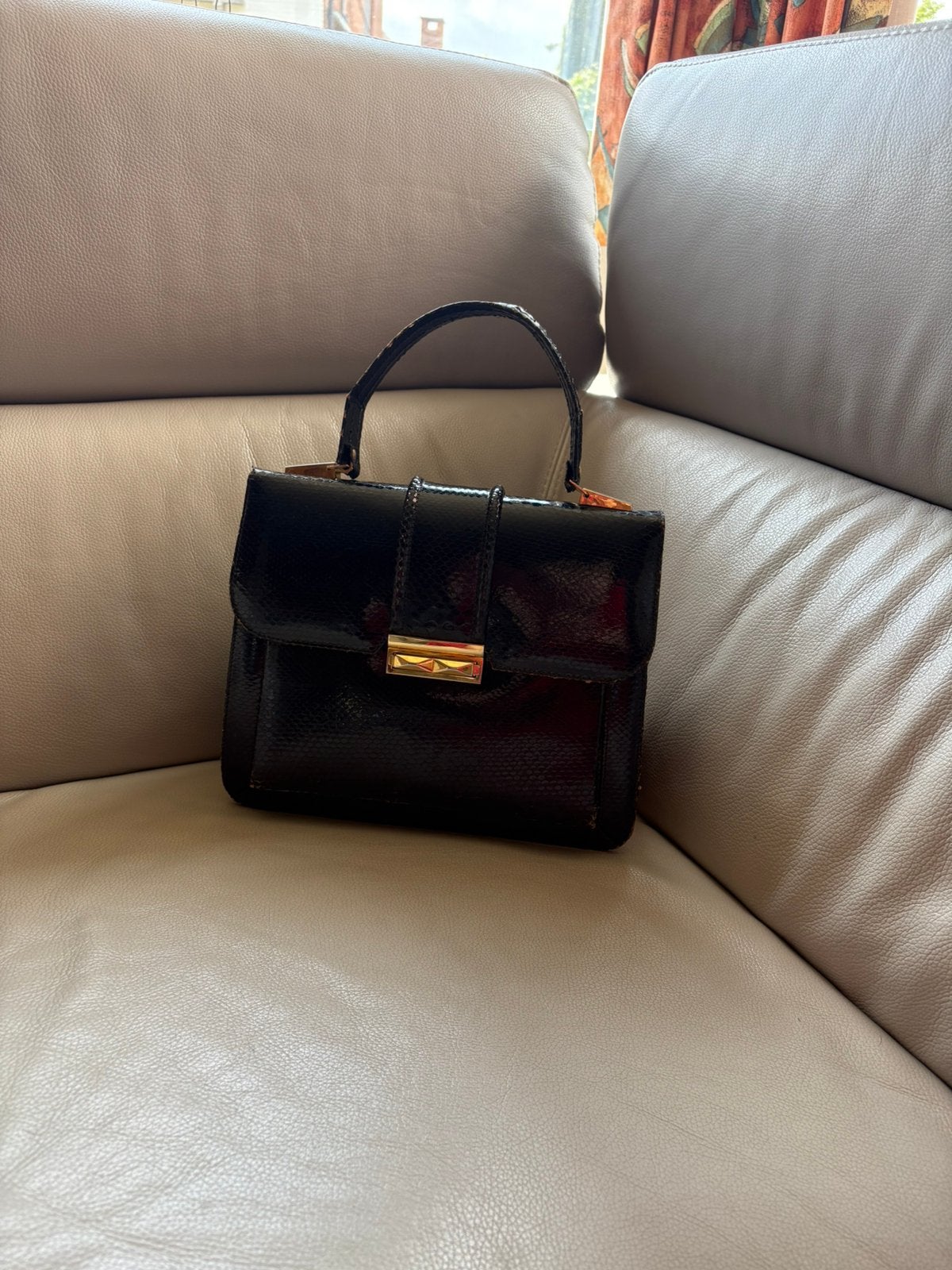 Handtas vintage leder, Handtassen en Accessoires, Tassen | Damestassen, Ophalen of Verzenden, Gebruikt, Zwart, Handtas