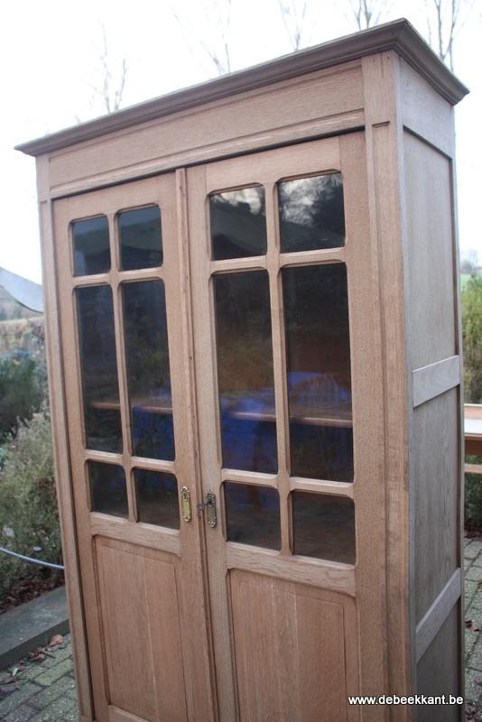Retro vintage antieke oude eiken boekenkast vitrine kast, Ophalen