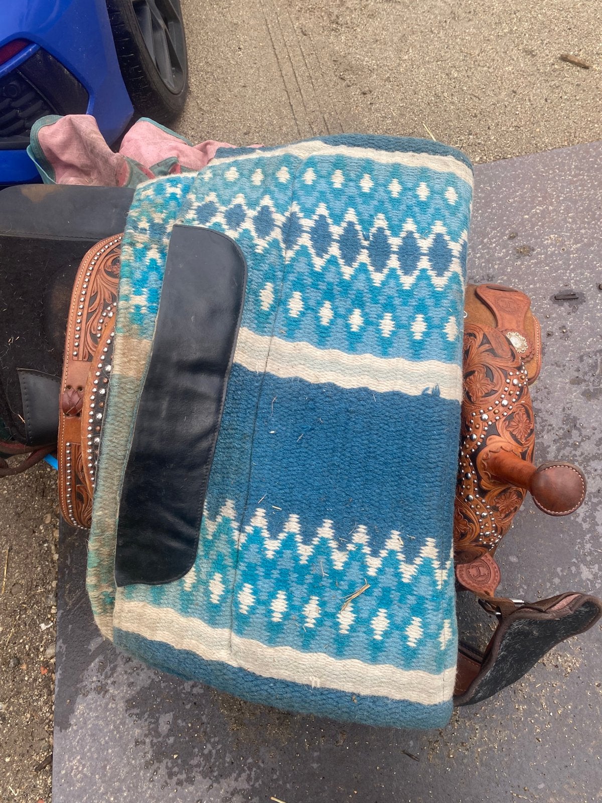 Zadel pad blauw, Ophalen, Zo goed als nieuw, Blauw