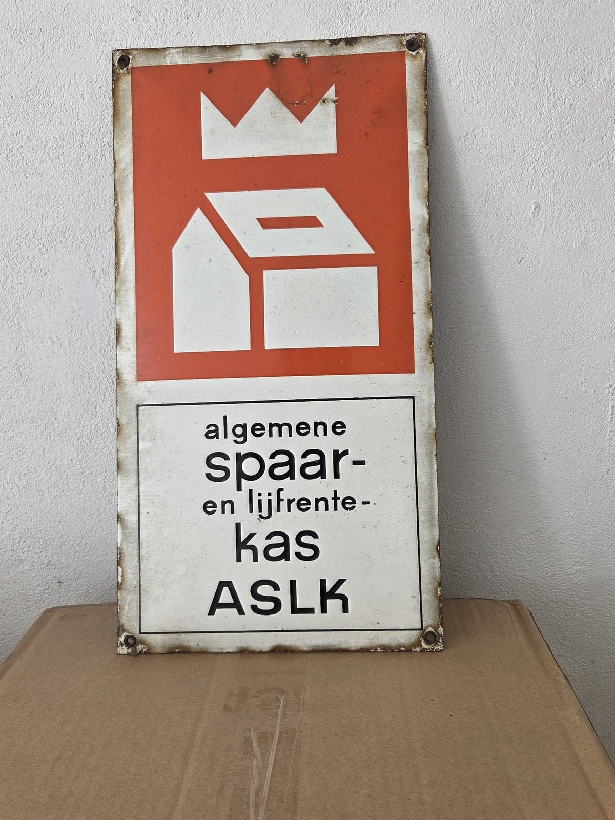 Emaille reclamebord ASLK, Verzamelen, Ophalen, Reclamebord