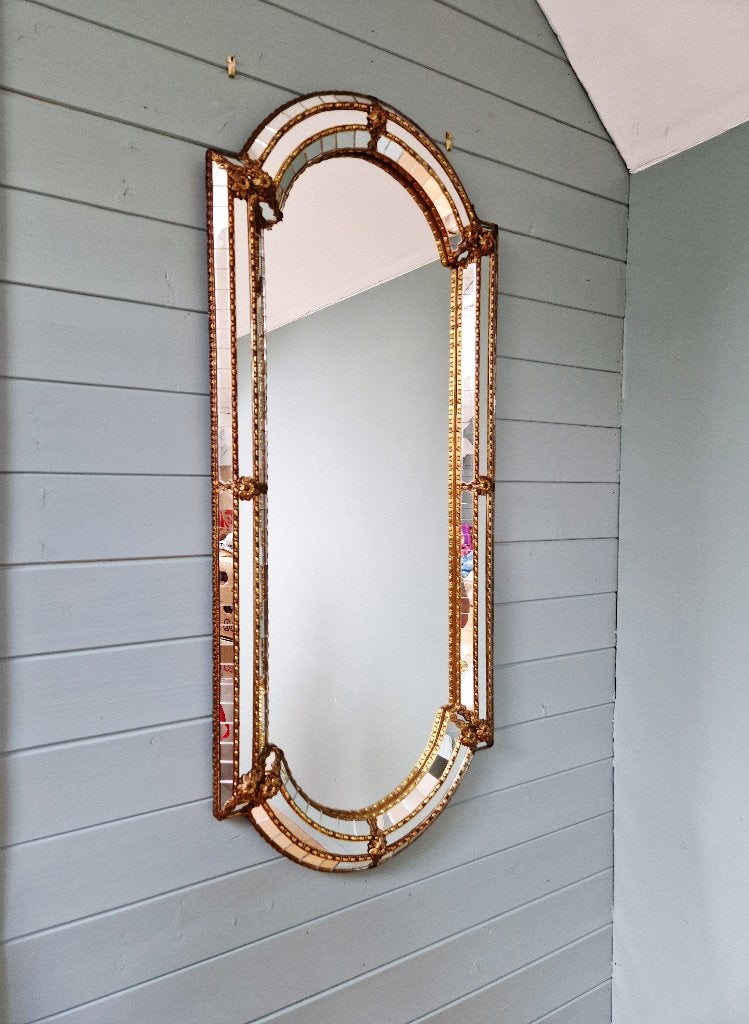 Grand miroir de style Hollywood Regency, Espagne, 1970-80, Enlèvement, Moins de 50 cm, Moins de 100 cm