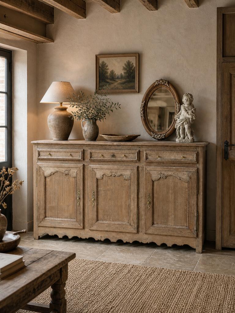 Gebleekt massief eiken dressoir / buffetkast – 204 cm, Ophalen, Zo goed als nieuw