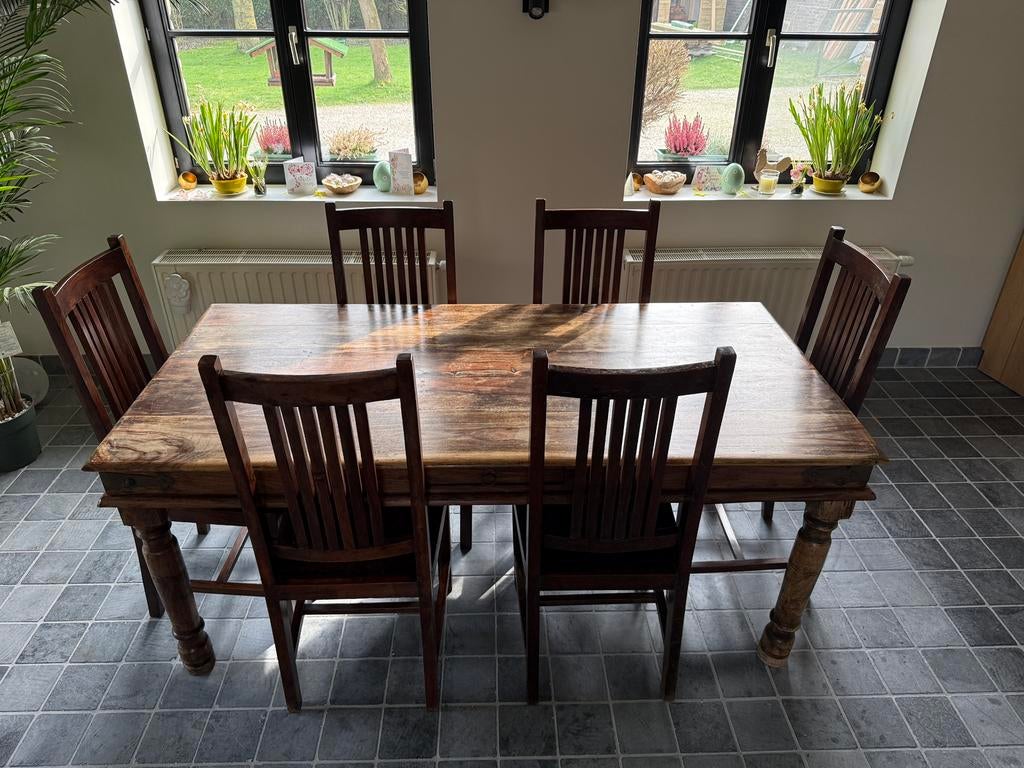 Rustieke houten meubelset van 6 stuks, Huis en Inrichting, Ophalen, Gebruikt, 8 stoelen of meer