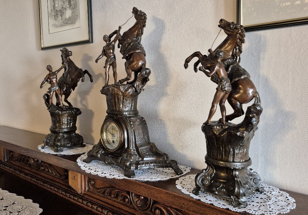 3-delige schouwgarnituur - metaal, Antiek en Kunst, Ophalen