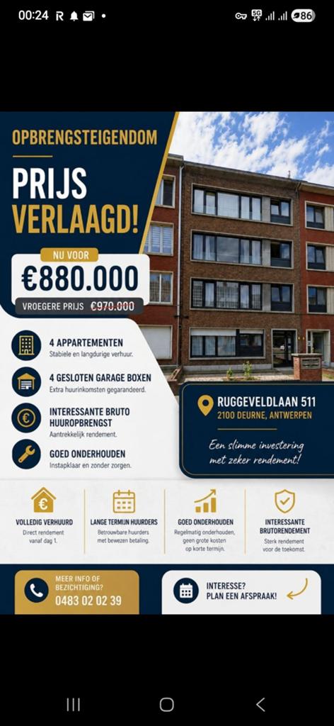 Opbrengsteigendom met 4 appartementen off market, Immo