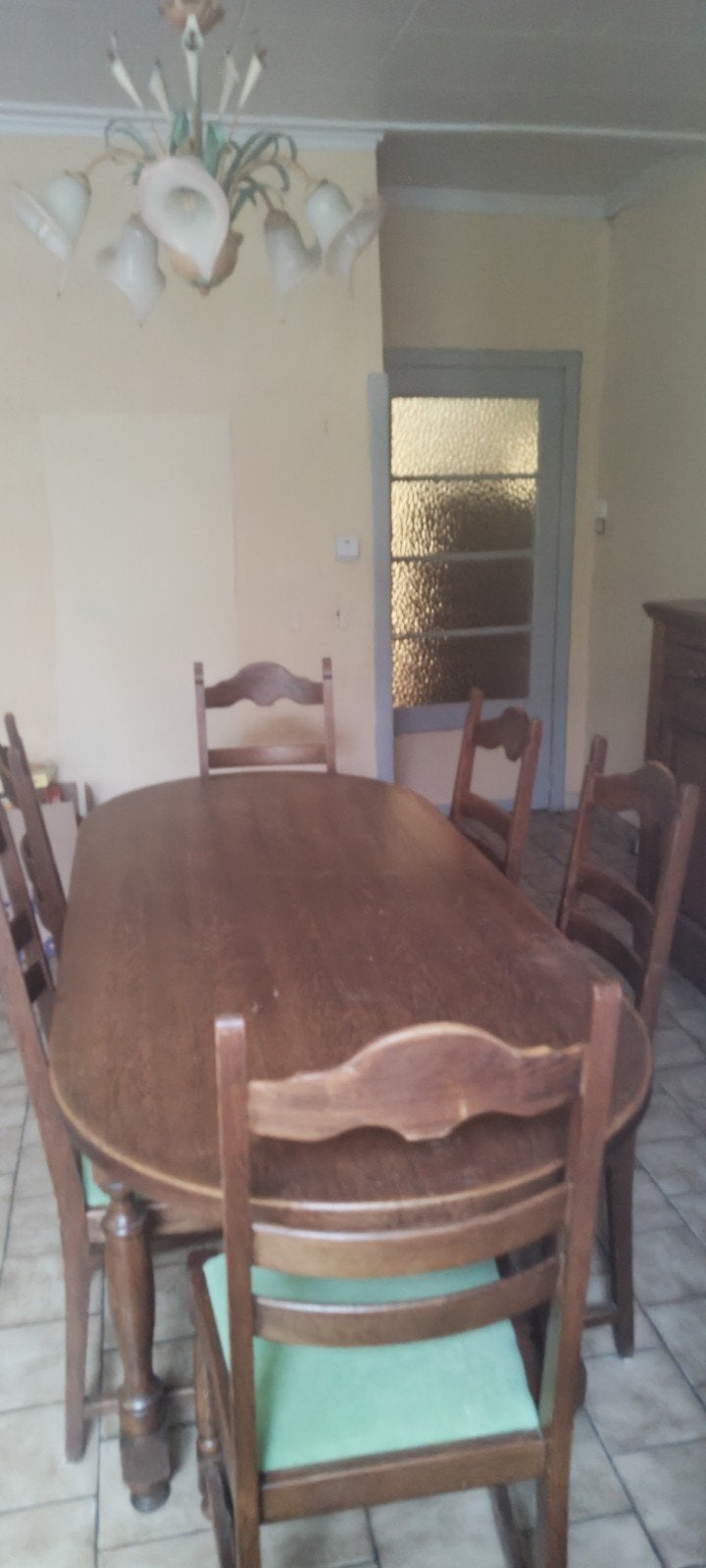 table et 6 chaises de salle à manger, Maison & Meubles, Enlèvement, Utilisé, Rustique simple, 4 à 6 chaises