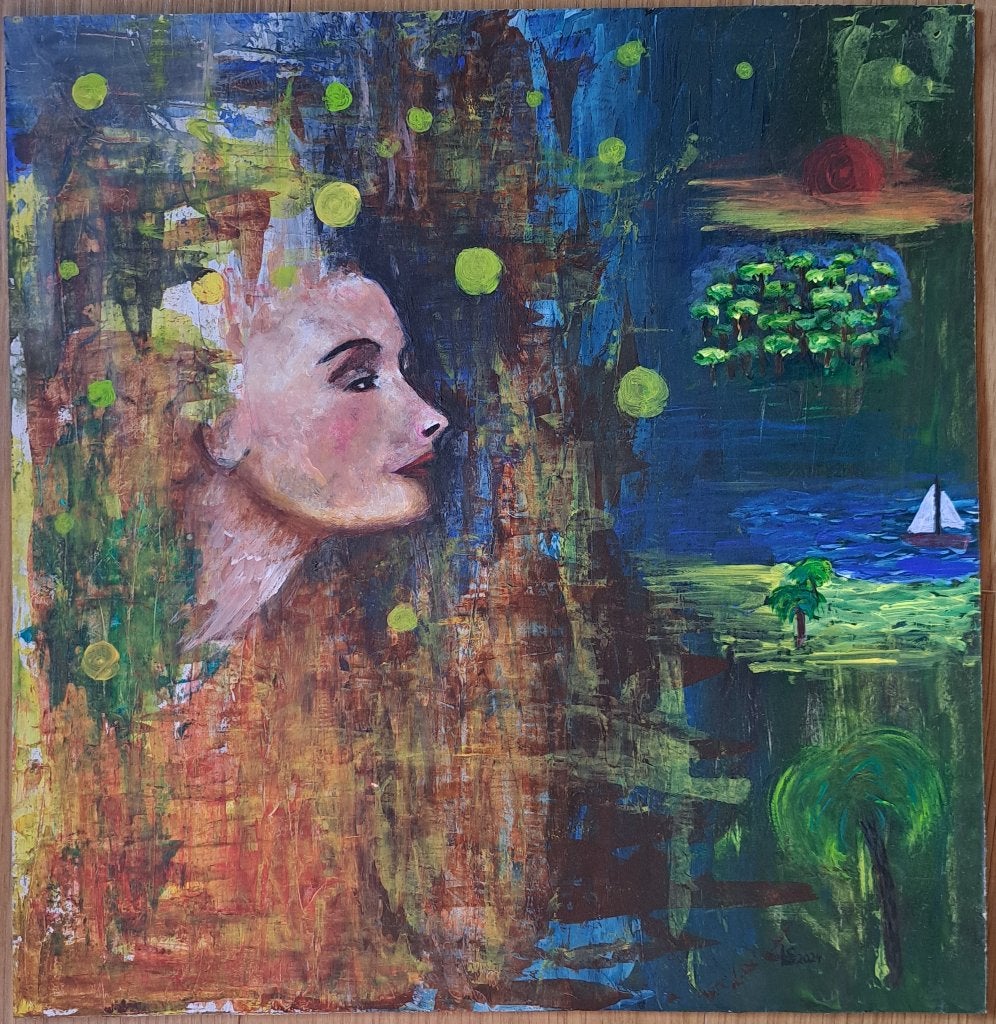 Tableau acrylique sur bois « Rêve de vacances », Abstrait, Bois, Enlèvement ou Envoi, Peinture acrylique