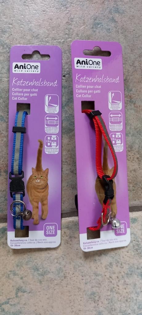 Kattenhalsband blauw + rood en fluolint, AniOne vanaf 2,8 kg, Ophalen, Nieuw