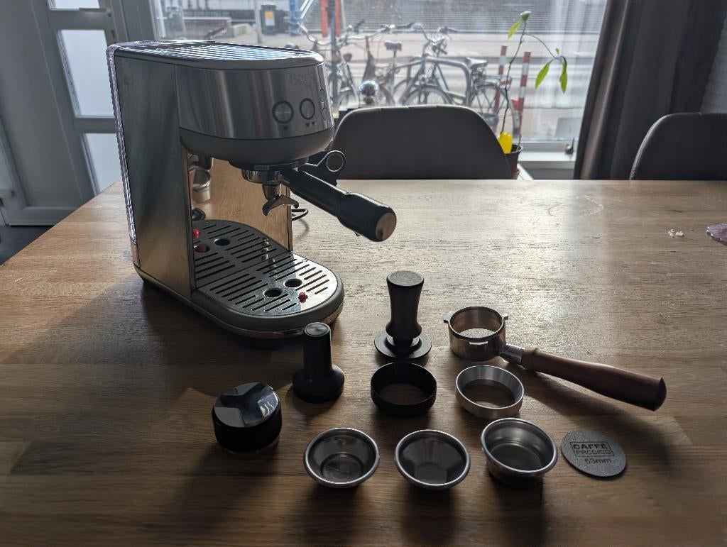 Sage Bambino Espressomachine + accessoires, Ophalen, Gebruikt, Espresso apparaat, Gemalen koffie