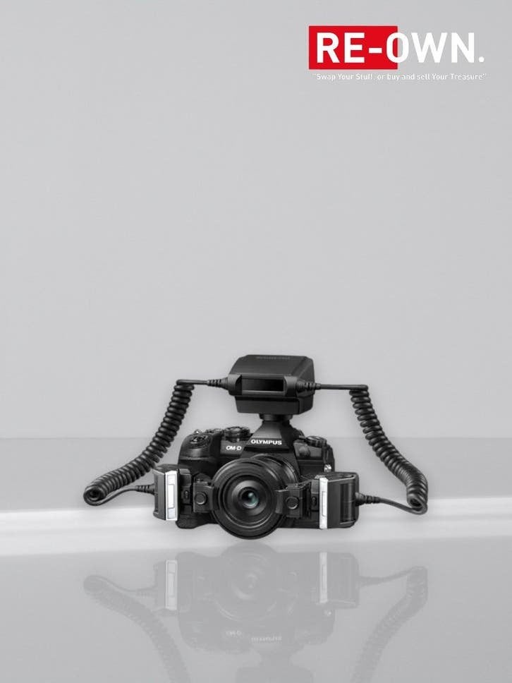 OLYMPUS STF-8 MACROFLITSER | TWIN FLASH | TOPSTAAT | POUCH, OLYMPUS, ., Externe flitser, Ophalen of Verzenden