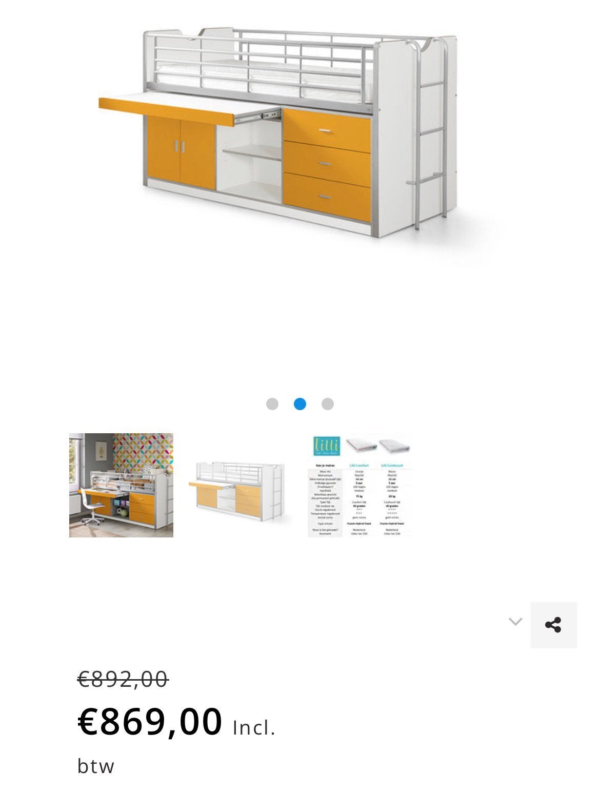 Halfhoogslaper - met bureautje, Enlèvement, Utilisé, Matelas