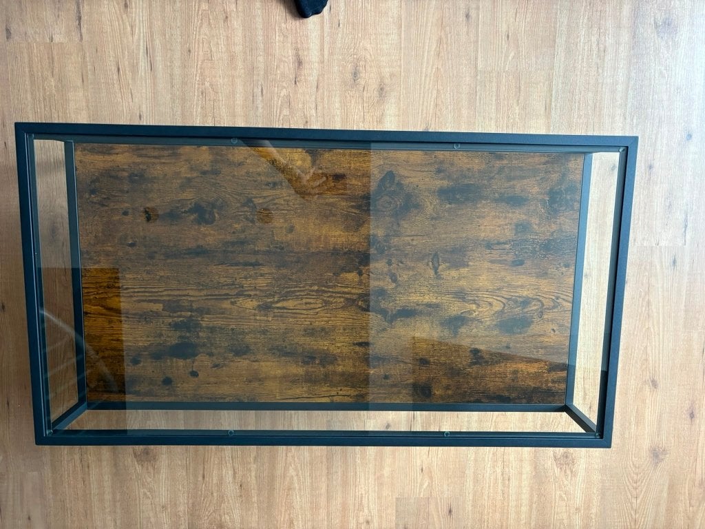 VASAGLE industriële salontafel met glazen blad, Huis en Inrichting, Ophalen, 50 – 75, Minder dan 50 cm, 100 tot 150 cm