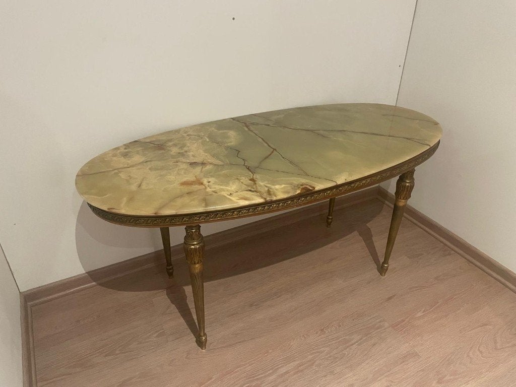 Table de salon en marbre, Maison & Meubles, Enlèvement, Ovale, 100 à 150 cm