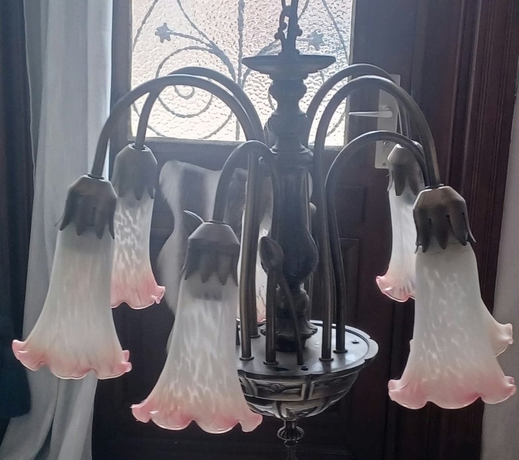 vintage kroonluchter Jugendstil- of Art Nouveau-stijl, Ophalen, Gebruikt, Overige fittingen, Glas