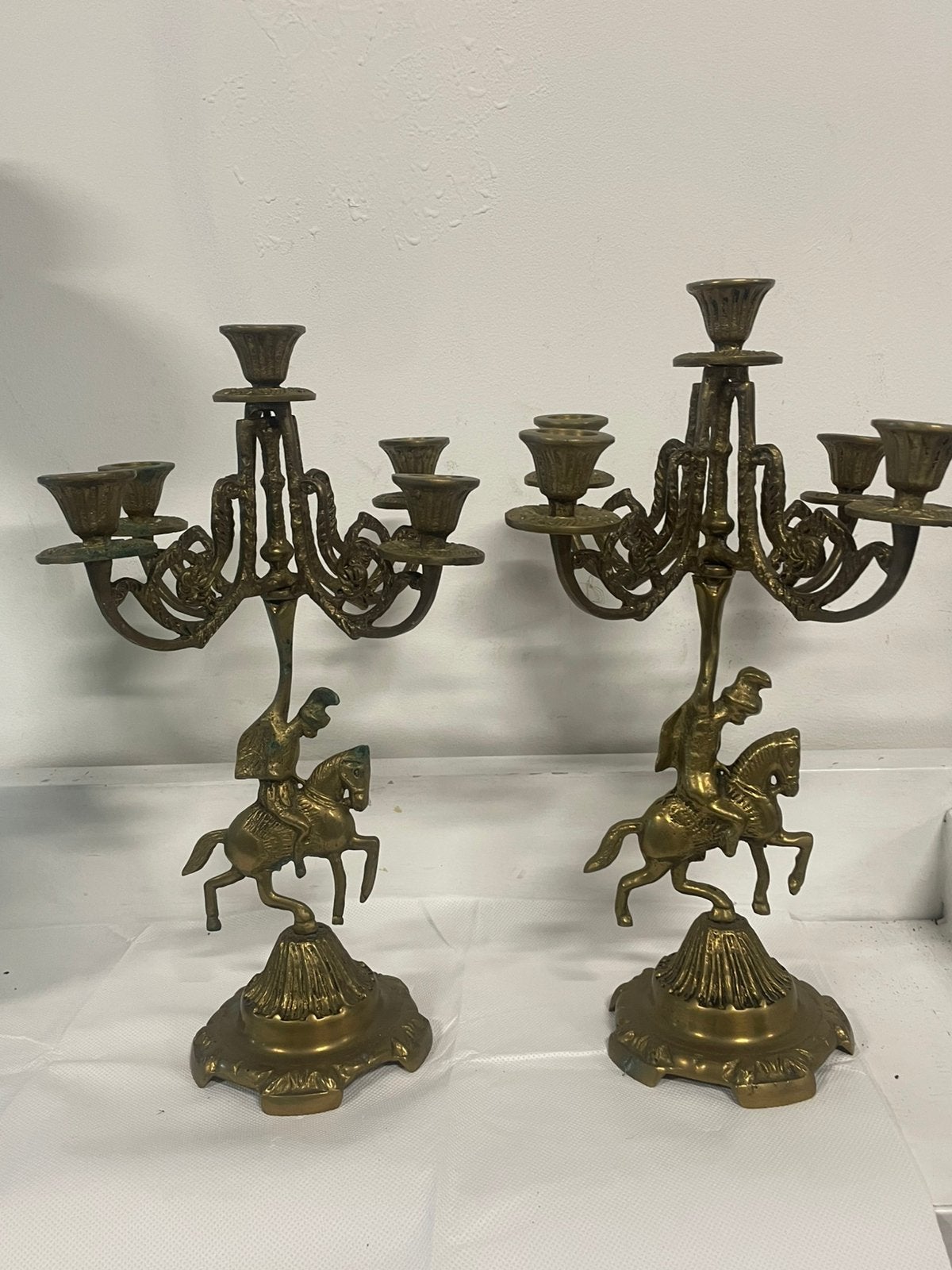 Ensemble chandeliers laiton avec cavalier à cheval (5 bras), Enlèvement ou Envoi, Cuivre ou Bronze