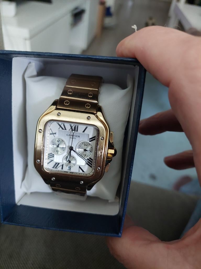 Goud kleur Cartier Santos Chonograaf, Overige merken, Staal, Staal, Polshorloge