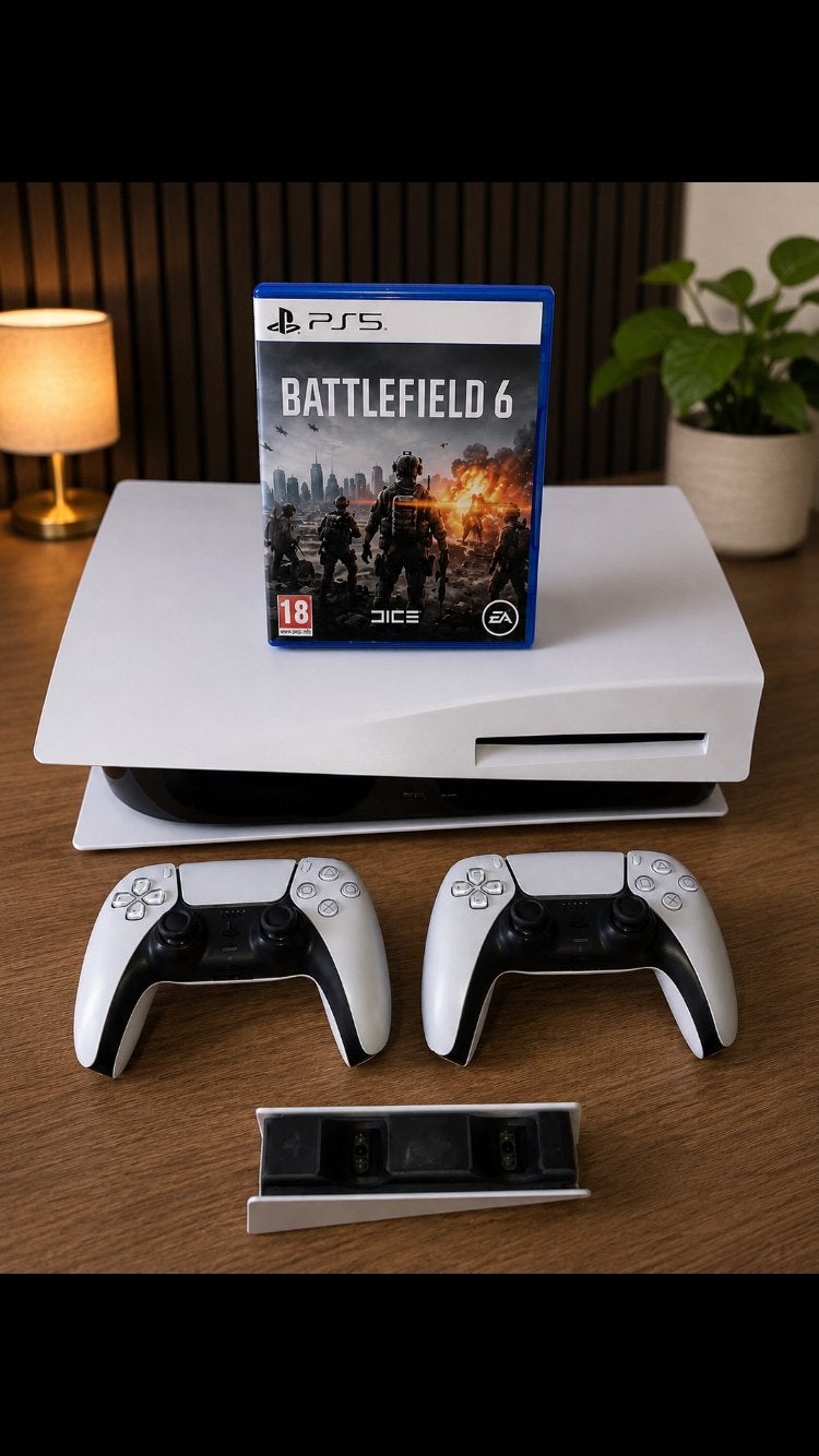 Playstation 5 + 2 manetts + Battlefield6 + borne de recharge, Consoles de jeu & Jeux vidéo, Enlèvement, Comme neuf, Playstation 5