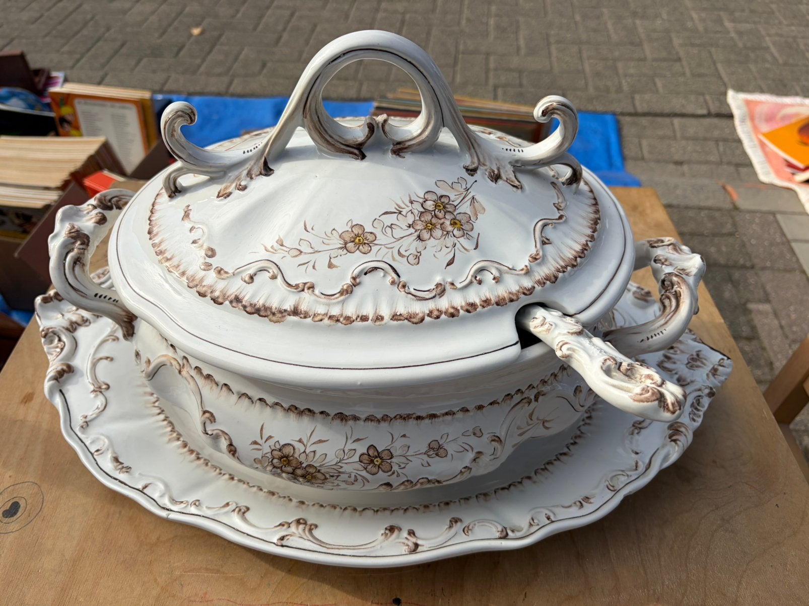 Grote vintage soepterrine met schaal & opscheplepel, Antiek en Kunst, Ophalen