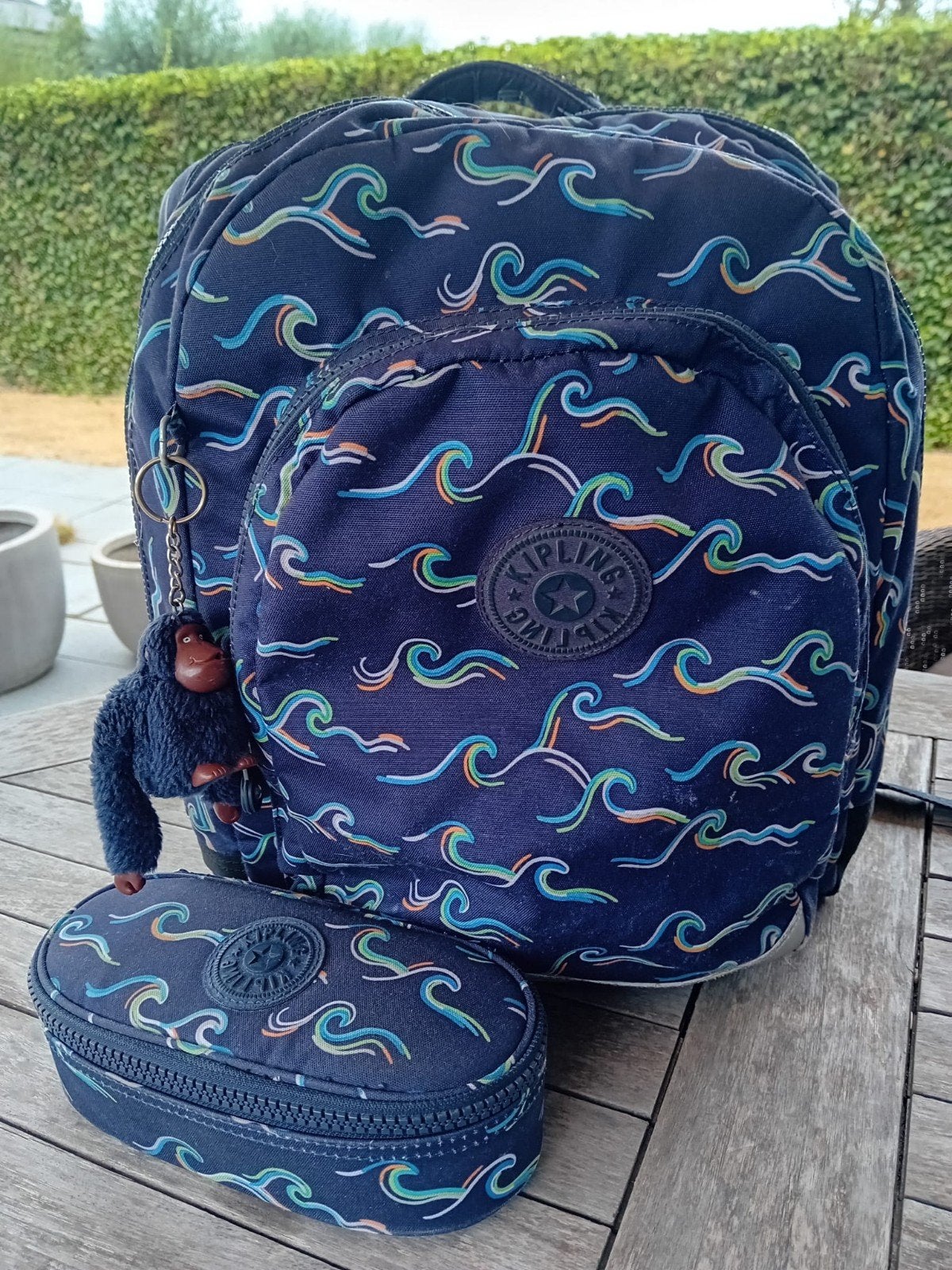 sac à dos Kipling complet avec étui à crayons et singe, Enlèvement, Comme neuf, Bleu, Sac à dos