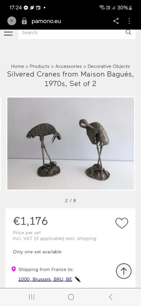 Verzilverde bronzen kraanvogles, Antiek en Kunst, Antiek | Brons en Koper, Ophalen, Brons