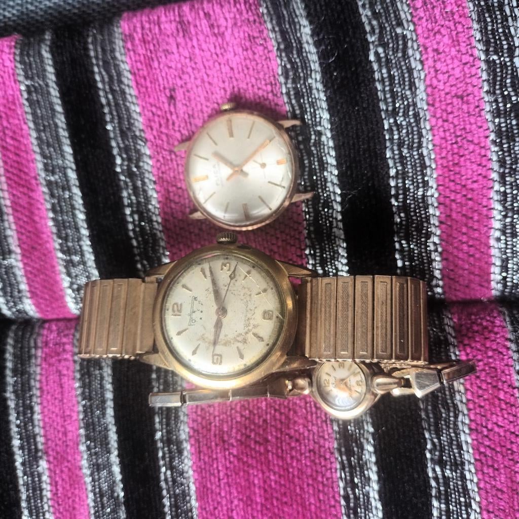 3 Montres marque Homer Flica Omega montre en panne à réparer, Enlèvement, Autres matériaux, Montre-bracelet, Or