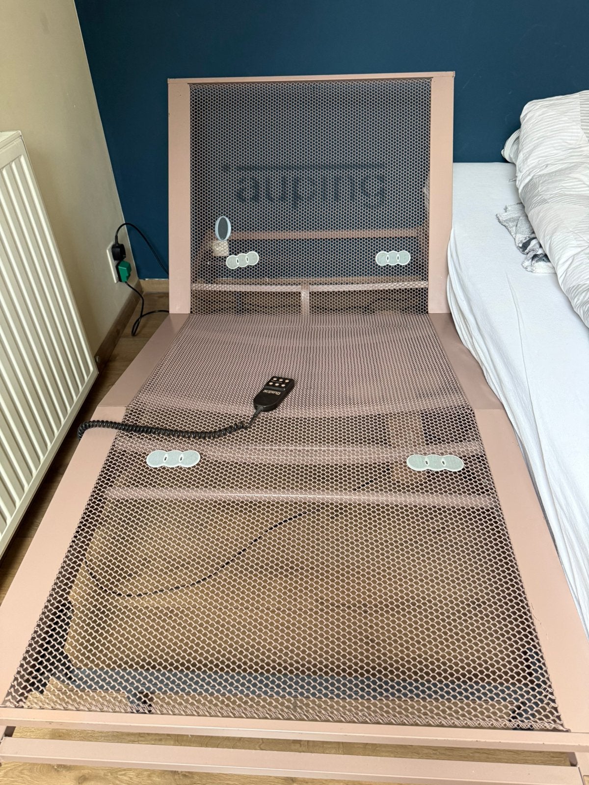 2x elektrische spiraalbodem (90x200) auping met onderstel, Brun, Enlèvement, Utilisé, 180 cm