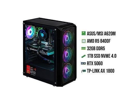 Game PC AMD RYZEN 5 8400F  NVIDIA RTX5060 1TB SSD 32RAM, Neuf, Msi, 32 GB, Avec carte vidéo