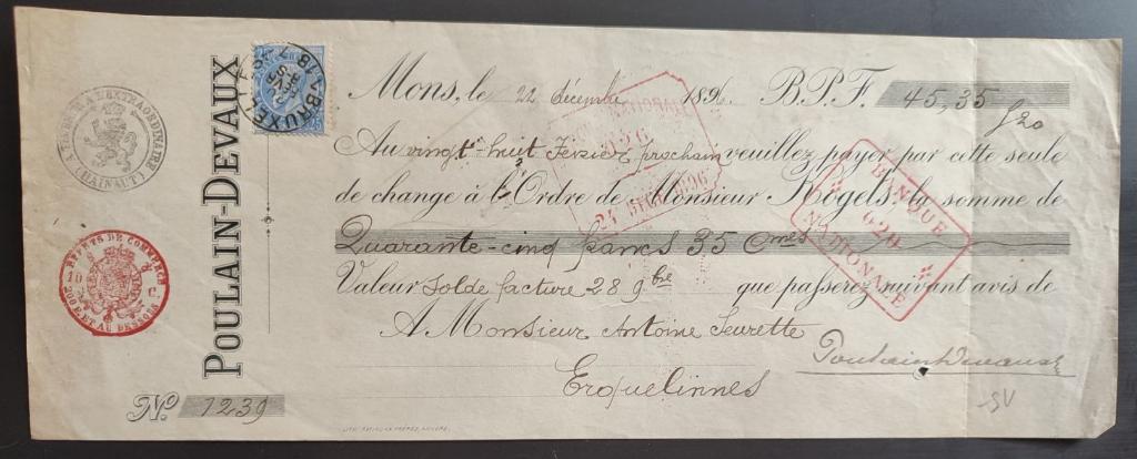 Lot de 3 lettres de change Tabac Poulain-Devaux 1896-1903, Envoi, Utilisé