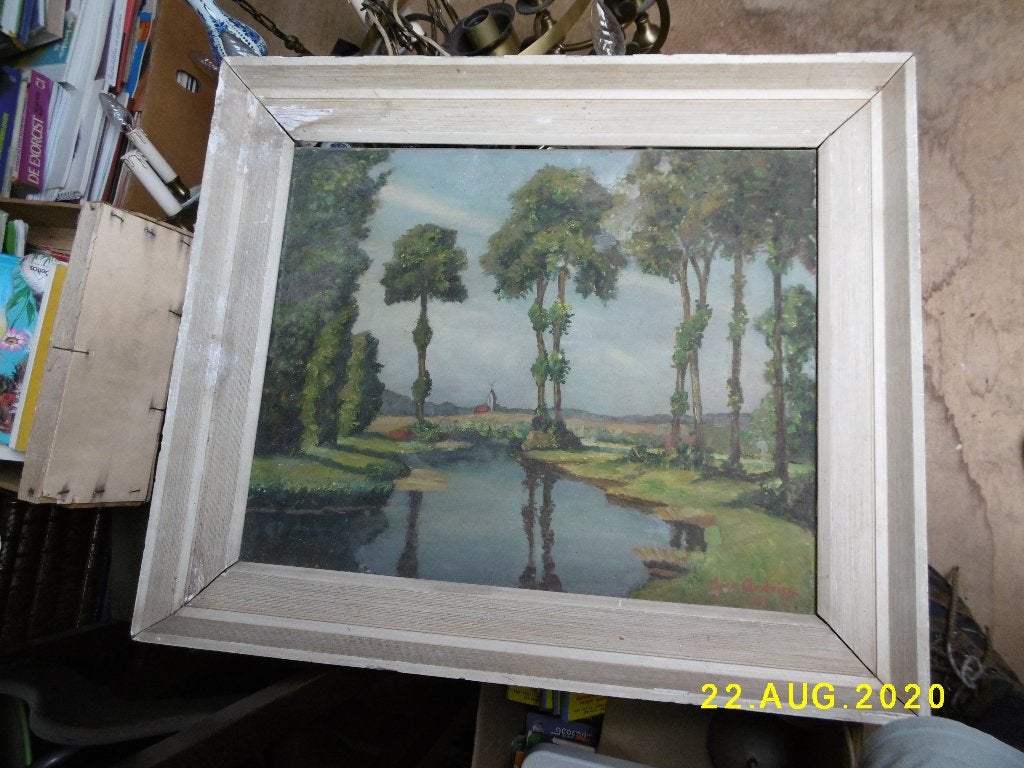 2 kaders met schilderijen van jose andries 1959, Antiek en Kunst, Doek, Gedateerd, Ophalen of Verzenden, Landschap