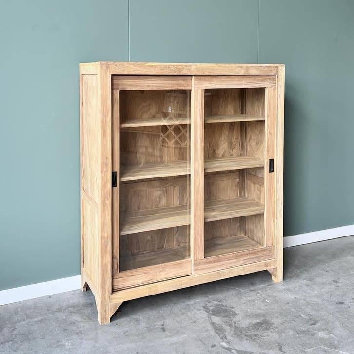 Robuuste Halfhoge Kast van Massief Hout – 120x140 cm, Huis en Inrichting, Kasten | Buffetkasten, Ophalen of Verzenden, Teakhout