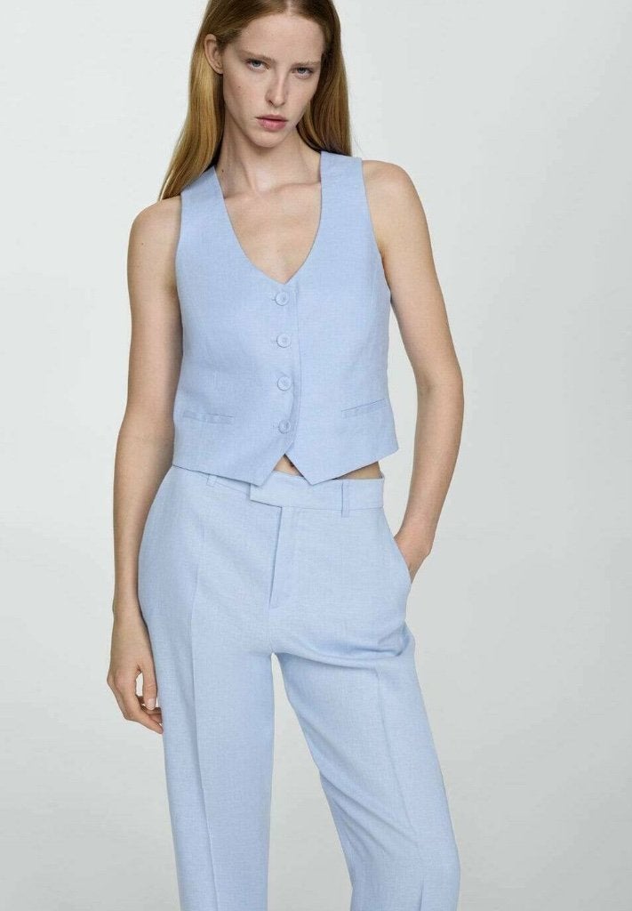 Ensemble en lin bleu ciel, Vêtements | Femmes, Culottes & Pantalons, Taille 38/40 (M), Mango, Enlèvement, Porté