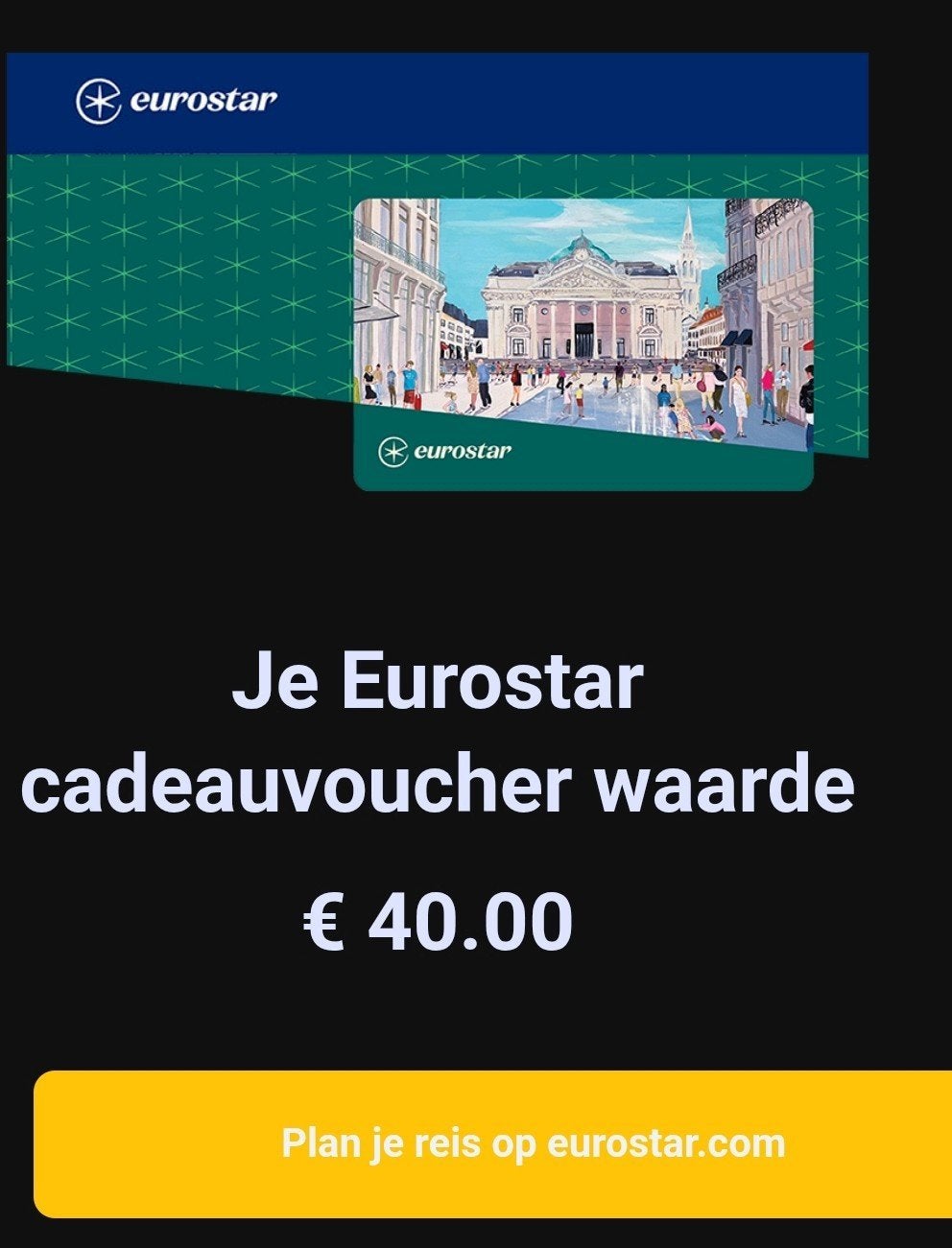 Eurostar voucher 40 euro, online code, Tickets & Billets, Événements & Festivals, Deux personnes, Plusieurs jours