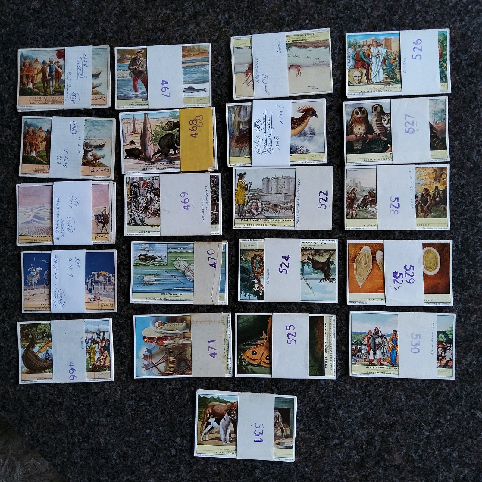 "Liebig" chromo's 1938-1961. 21 pakjes van 6 plaatjes., Ophalen of Verzenden