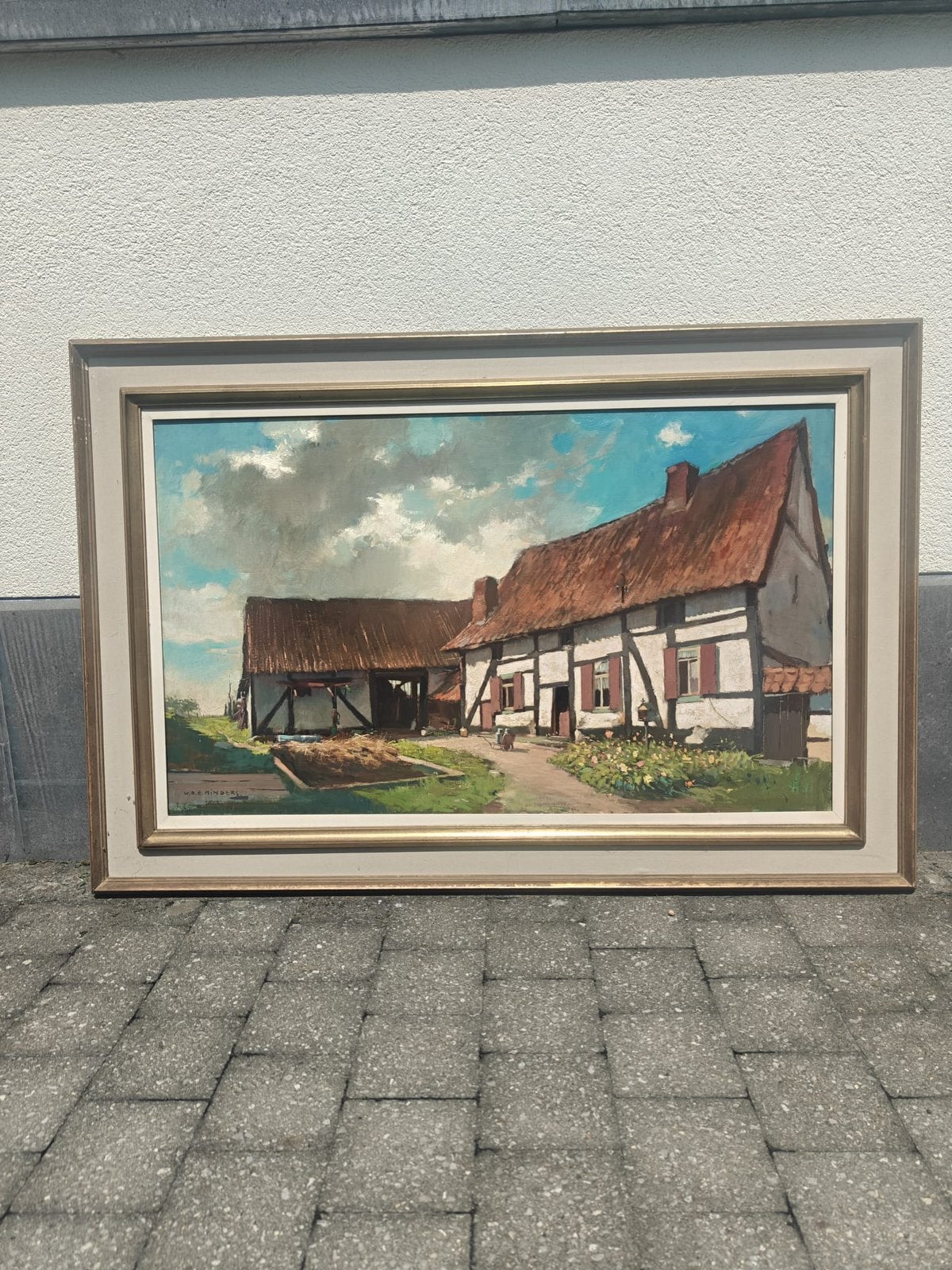 Grande peinture du musée Willy MINDERS van Dooren, Peinture à l'huile, Paysage, Enlèvement, Encadré