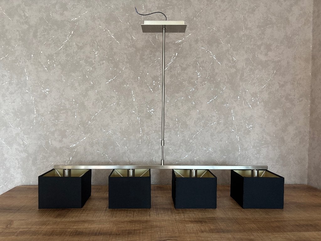 Set van 2 Philips hanglampen + 8 nieuwe lampen, Ophalen, Gebruikt, Moderne look met zwarte/bruine kappen, Metaal