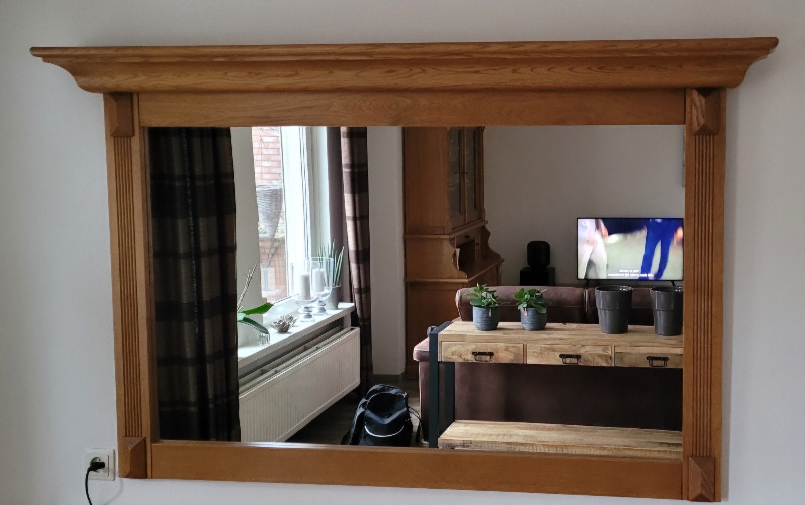 grote eiken spiegel 100 x 150 cm, Huis en Inrichting, Ophalen, 100 tot 150 cm, 125 cm of meer, Zo goed als nieuw