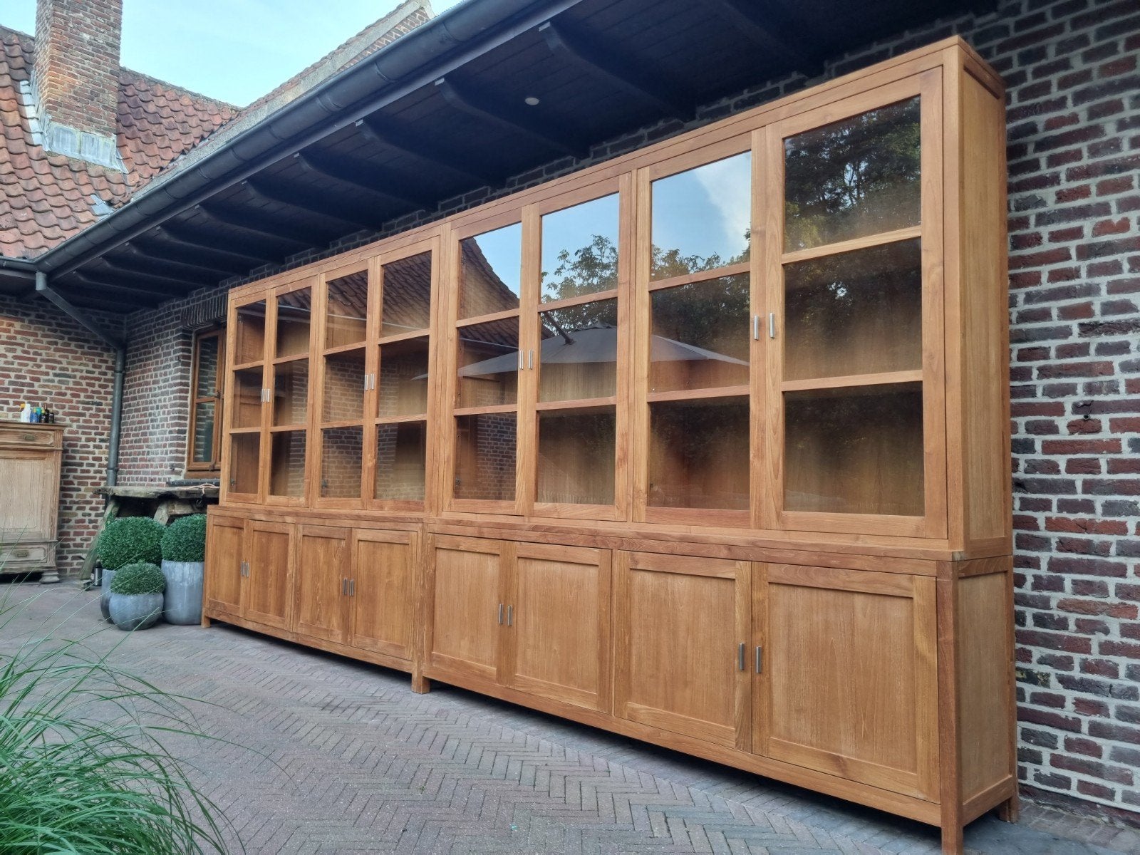 Teak buffetkast/vitrinekast art 147/26, Huis en Inrichting, Ophalen, ., Teakhout, 200 cm of meer
