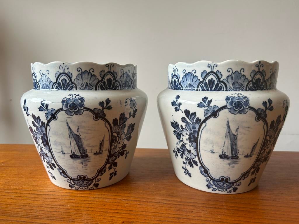 “Paire de cache-pots anciens Delft bleu et blanc –, Enlèvement ou Envoi