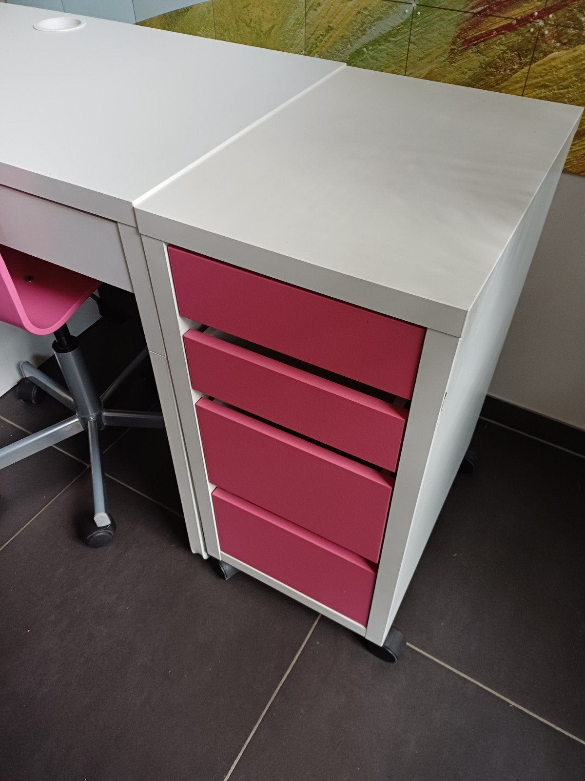 Bureau met stoel en ladeblok, Huis en Inrichting, Ophalen, 105 cm, Gebruikt, Met lades