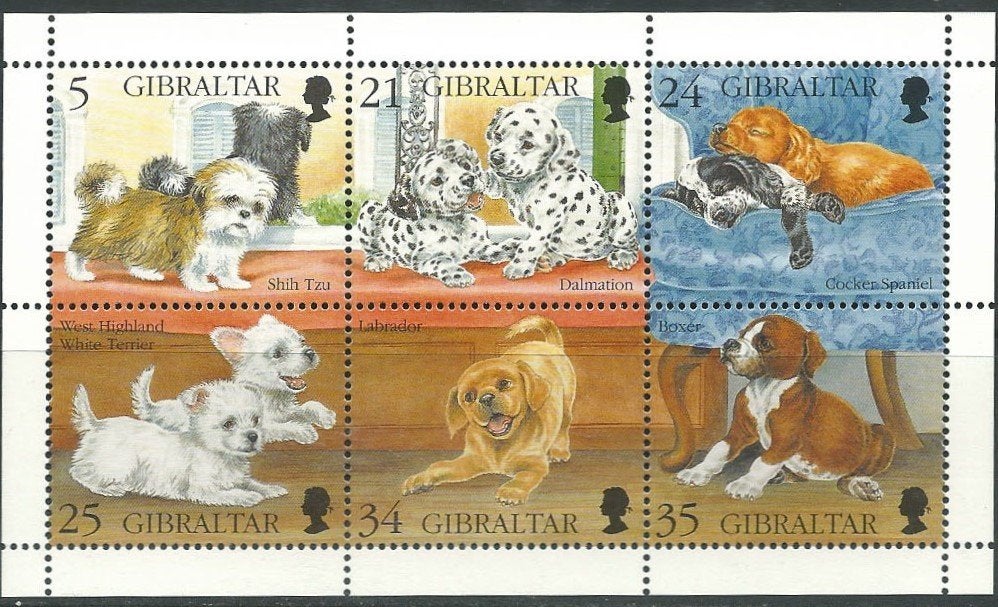 GIBRALTAR 1996 Jonge Honden velletje, Michel: 749-54 KB, Pos, Verzenden, Postfris, Dier of Natuur