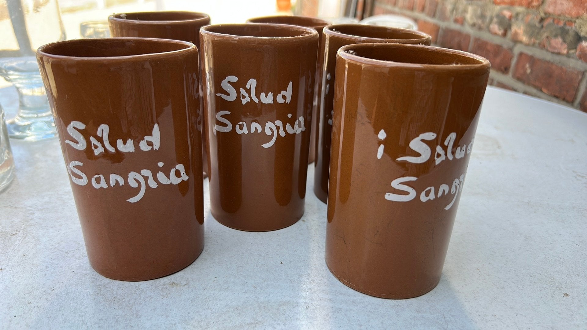 6 vintage stenen Sangria bekers, Huis en Inrichting, Ophalen, Zo goed als nieuw, Vintage