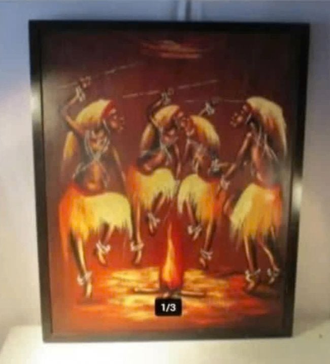 Mooi Geschilderd Werk 'Afrikaanse Danseressen' - Pueta, Antiek en Kunst, Doek, Portret of Personen, Ophalen of Verzenden, Olieverf