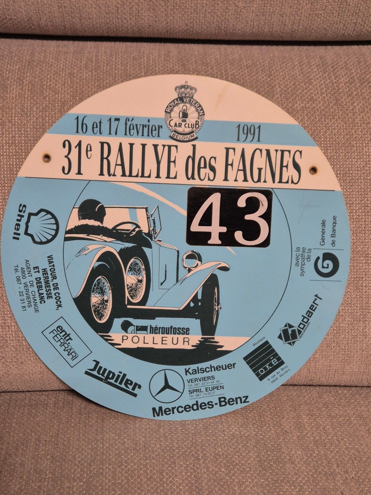 Plaque rally année 90, Enlèvement ou Envoi