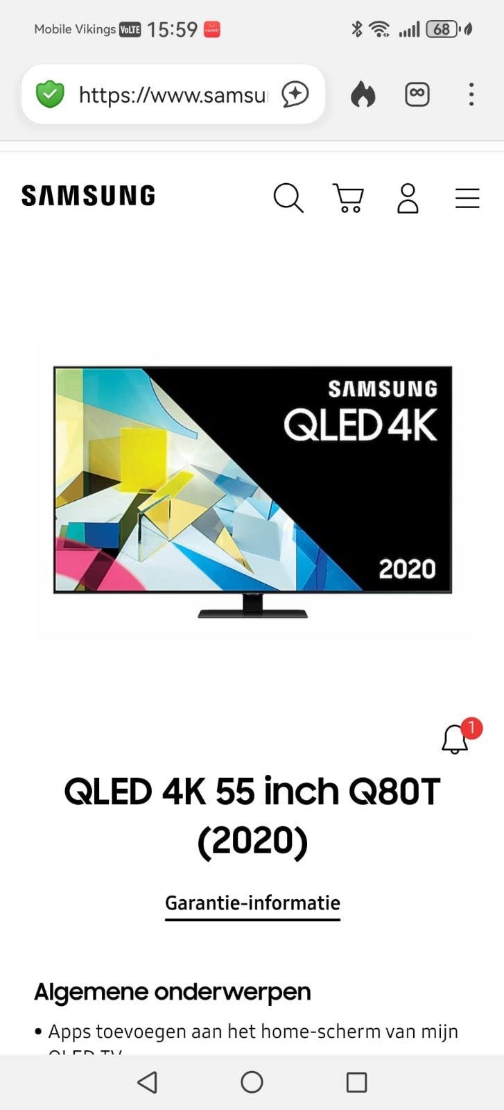 Samsung QLED 55" Q80T (2020), Audio, Tv en Foto, Ophalen, QLED, Samsung, Smart TV