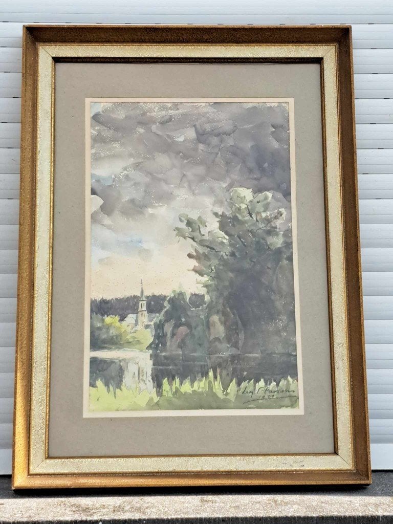 aquarelle paysage signe leon claessens, Antiquités & Art, Enlèvement ou Envoi, Aquarelle, Paysage