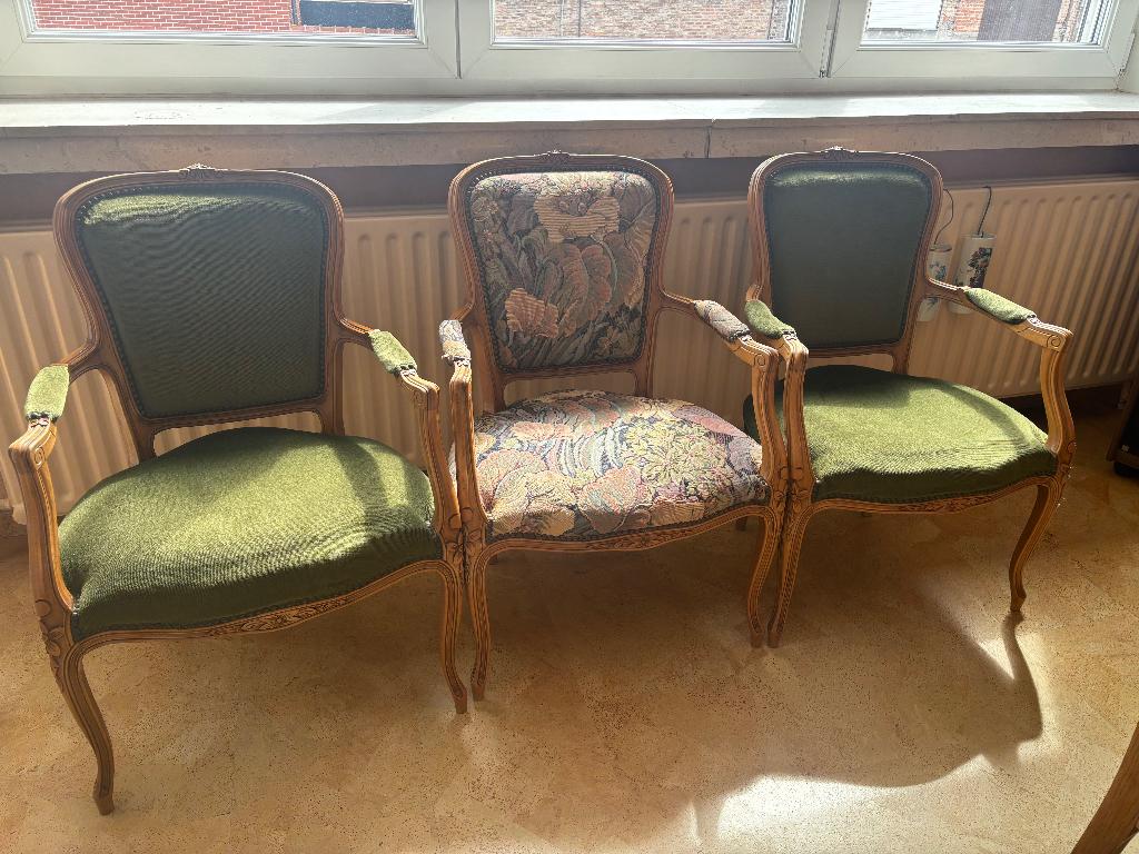 3 vintage fauteuils – Louis XV stijl – massief hout, Enlèvement
