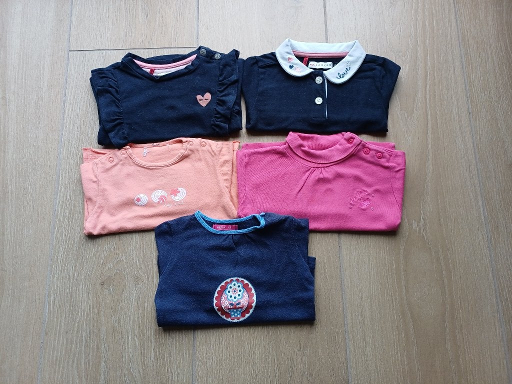 5 longsleeve shirts maat 68, Kinderen en Baby's, Babykleding | Maat 68, Ophalen of Verzenden, Gebruikt, Meisje, Shirtje of Longsleeve